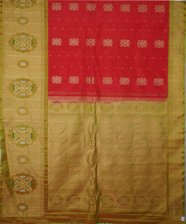 Red gold handwoven silk gadwal saree