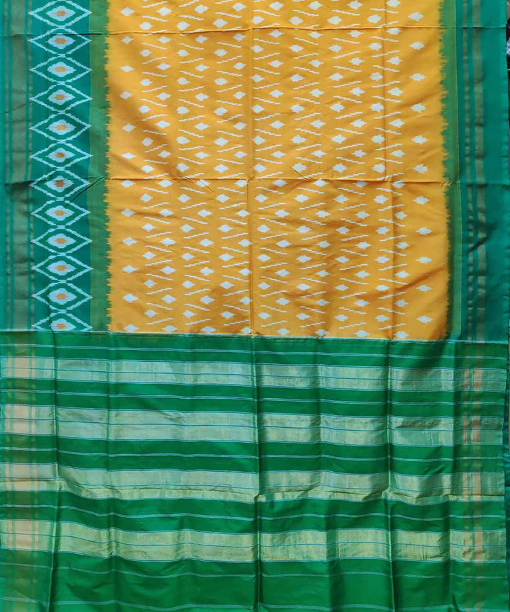 Mustard yellow green handloom silk pochampally ikat saree