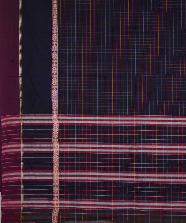 Dark brown handloom cotton narayanpet saree