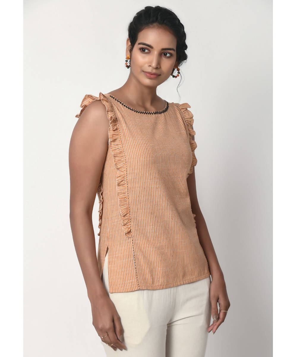 Orange Stripe Hand Embroidered Cotton Frill Top – GoSwadeshi