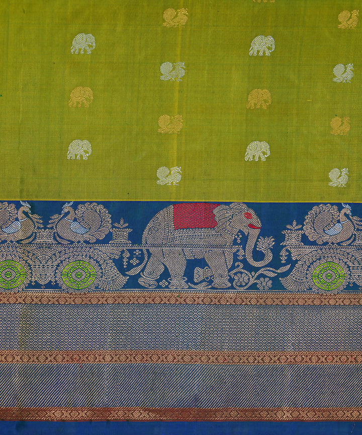 Lime green handwoven silk gadwal saree