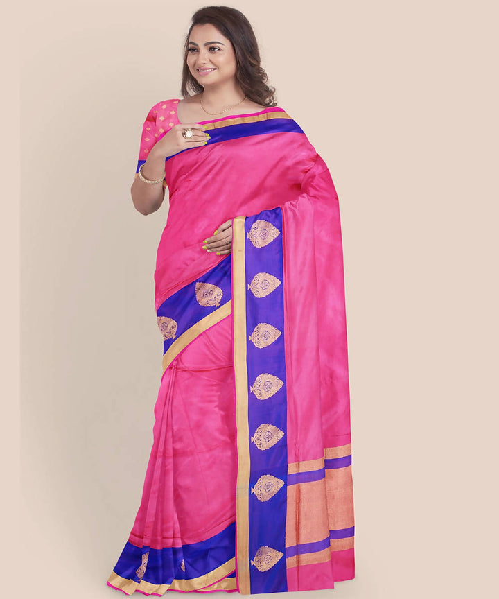 Light pink blue handwoven katan silk banarasi saree