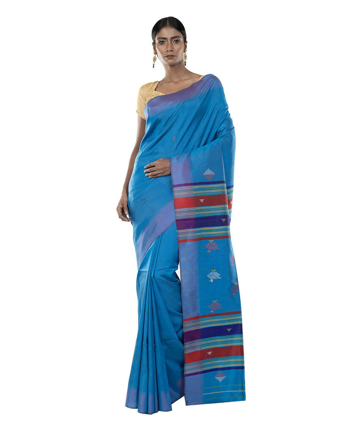 Dark blue handloom katan bengal silk saree