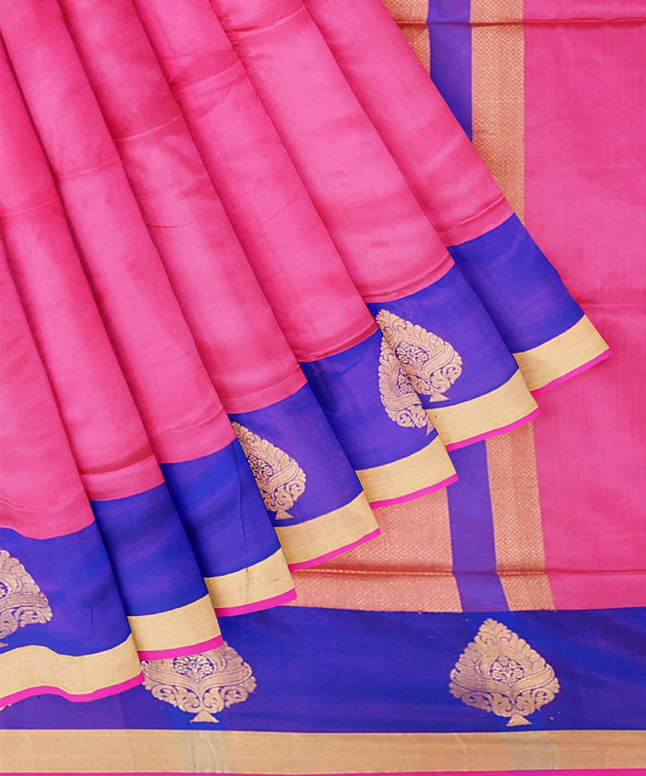 Light pink blue handwoven katan silk banarasi saree