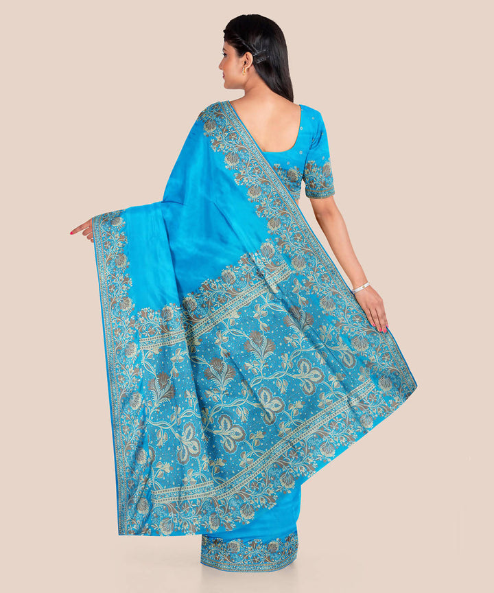 Capri blue handwoven silk banarasi saree