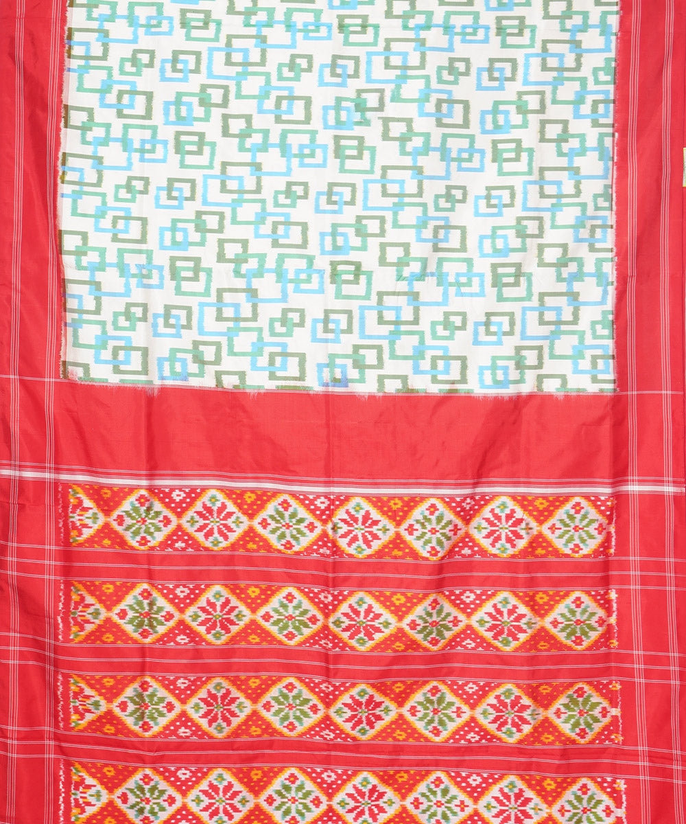 Offwhite red pochampally ikat handloom silk saree