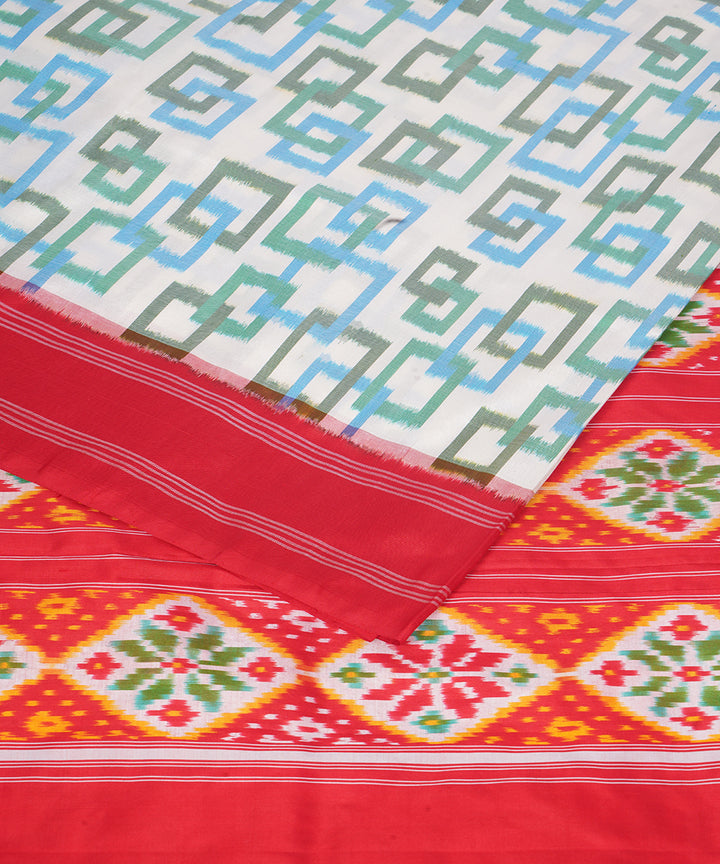 Offwhite red pochampally ikat handloom silk saree