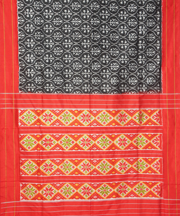 Black red pochampally ikat handloom silk saree