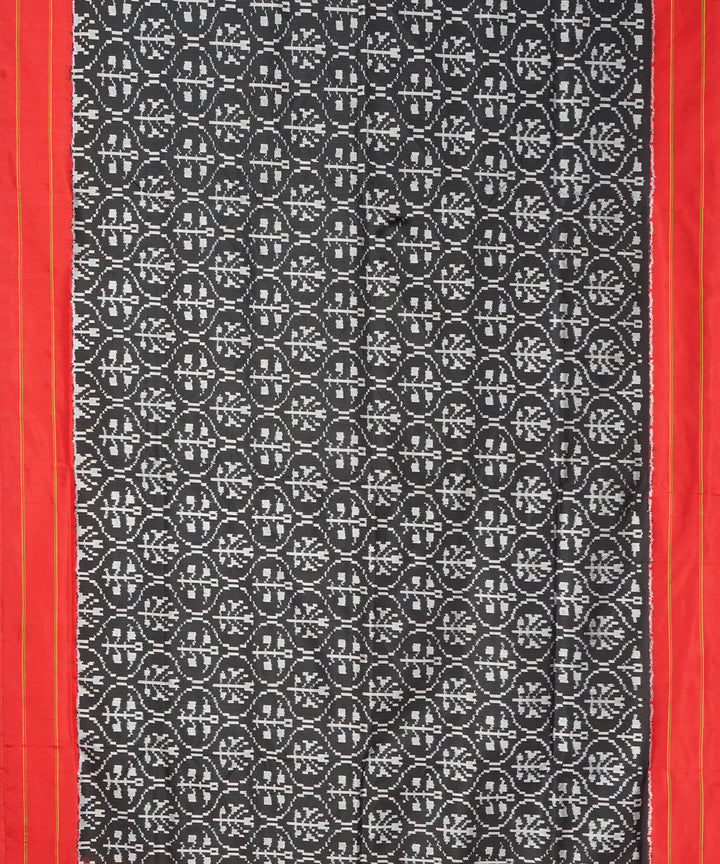 Black red pochampally ikat handloom silk saree