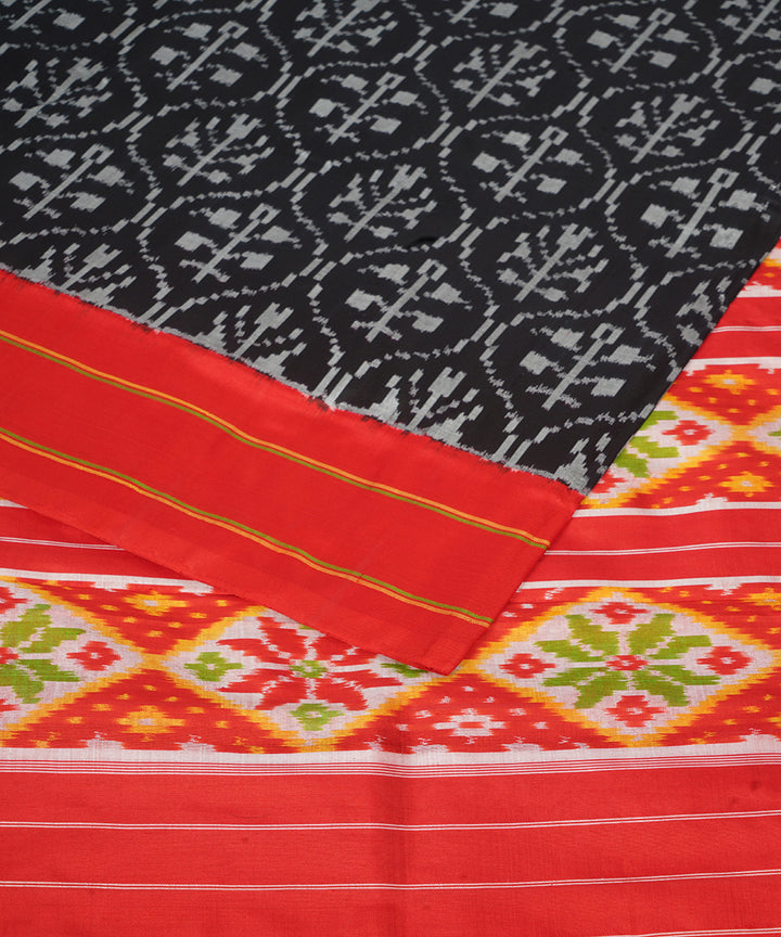 Black red pochampally ikat handloom silk saree