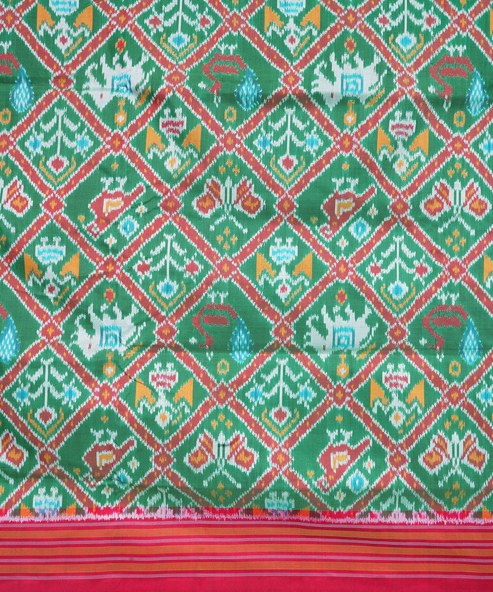 Light green red pochampally ikat silk handloom saree