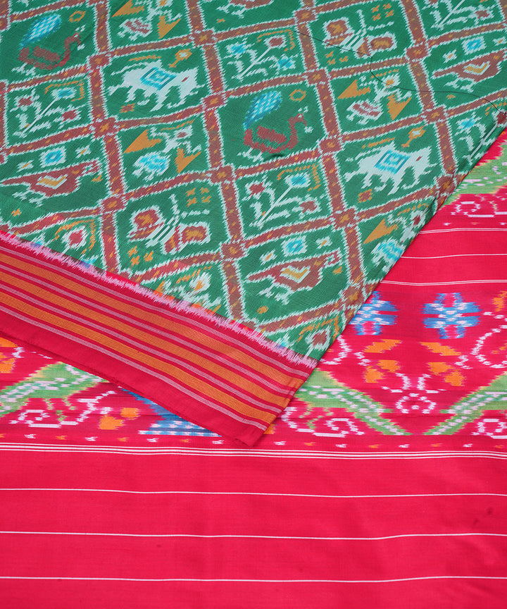 Light green red pochampally ikat silk handloom saree