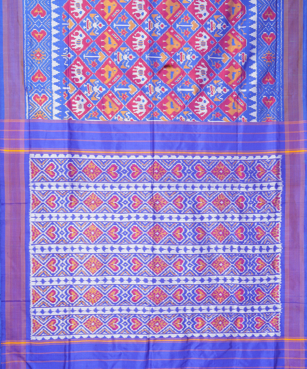 Navy blue red pochampally ikat silk handloom saree