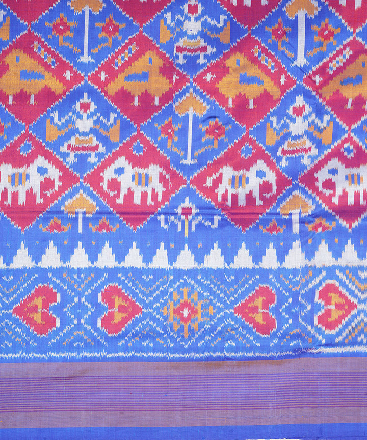 Navy blue red pochampally ikat silk handloom saree