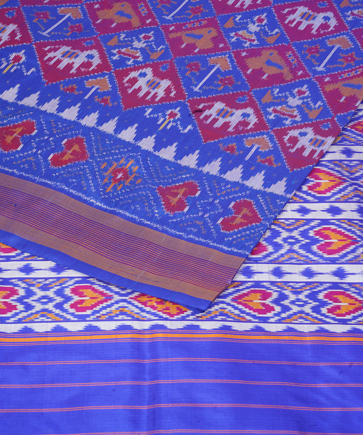 Navy blue red pochampally ikat silk handloom saree