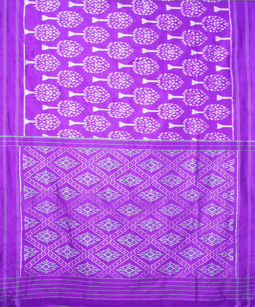 Violet offwhite pochampally ikat handloom silk saree