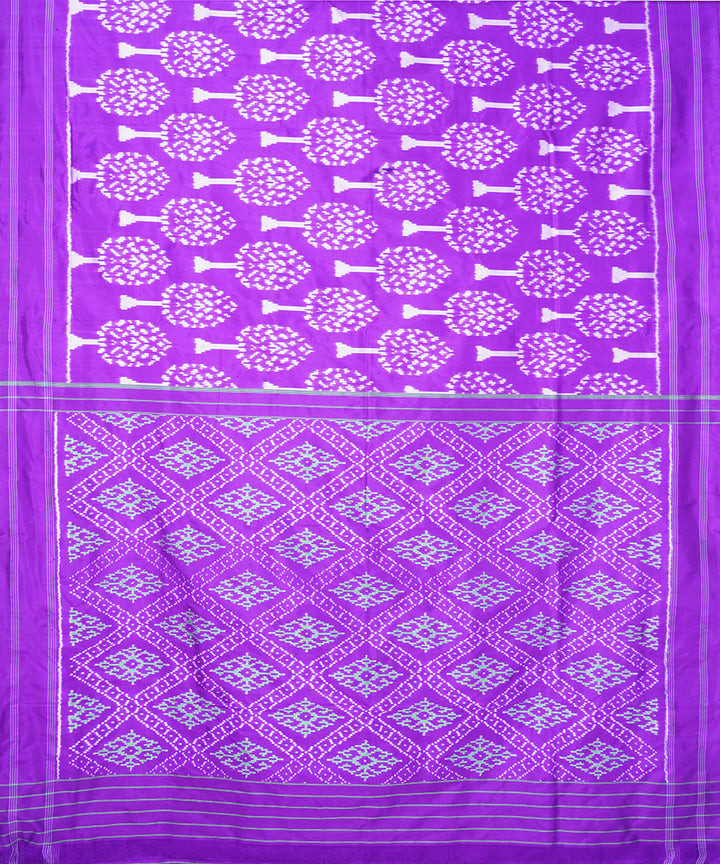 Violet offwhite pochampally ikat handloom silk saree