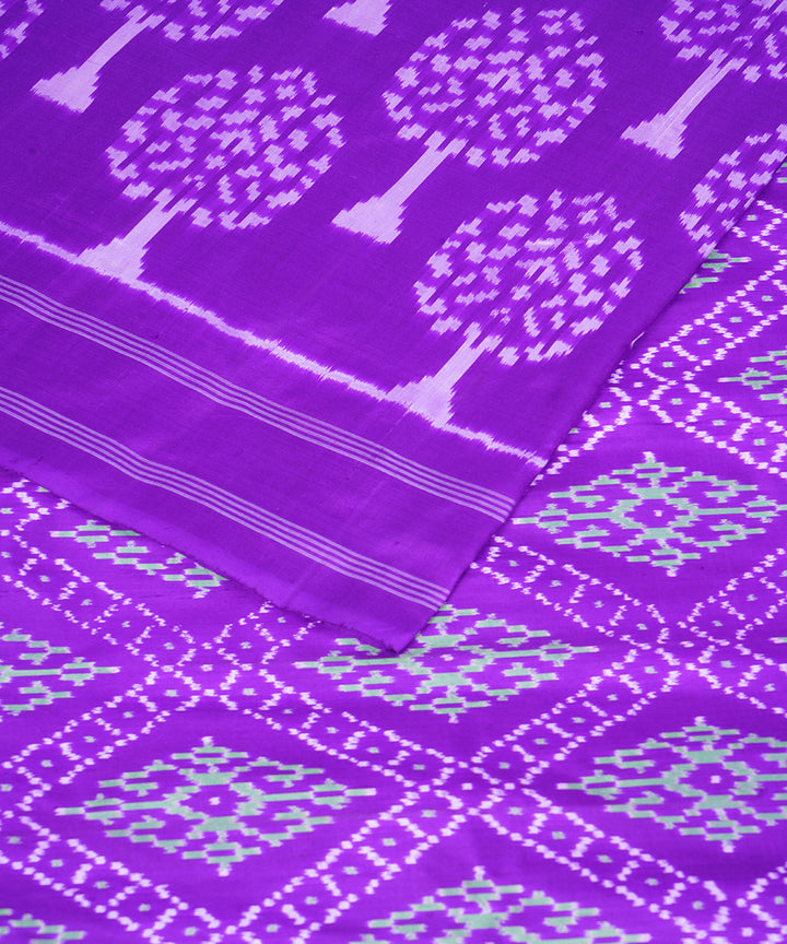 Violet offwhite pochampally ikat handloom silk saree