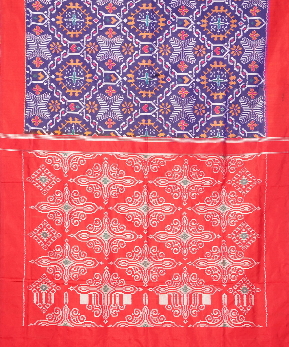 Navy blue red silk pochampally ikat handwoven saree