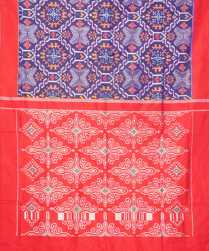 Navy blue red silk pochampally ikat handwoven saree