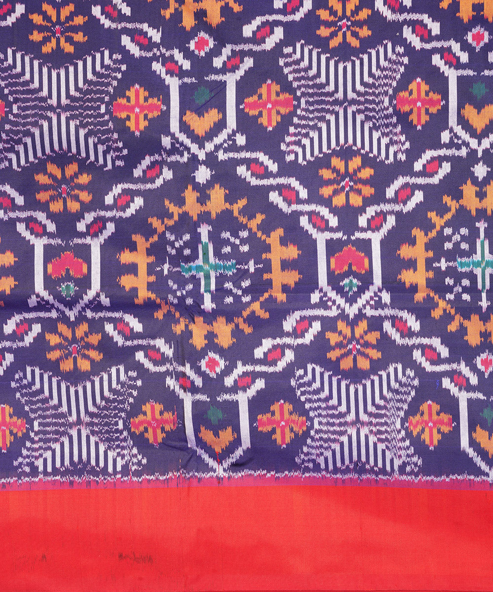 Navy blue red silk pochampally ikat handwoven saree