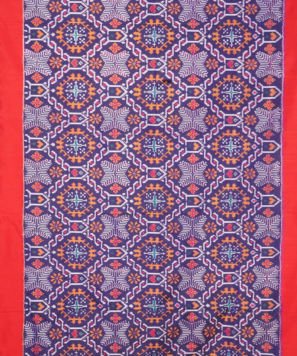 Navy blue red silk pochampally ikat handwoven saree