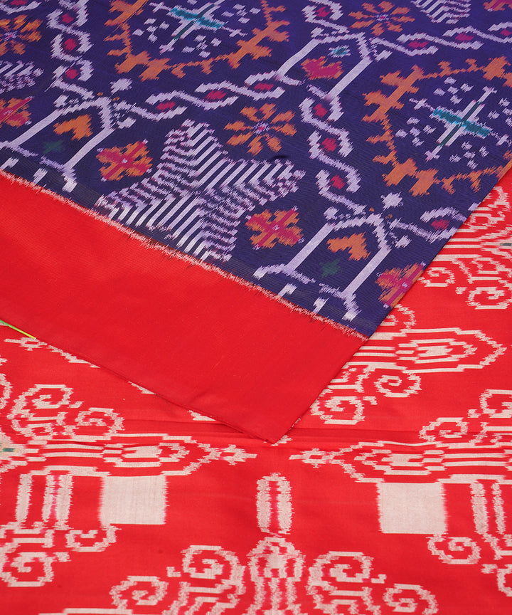 Navy blue red silk pochampally ikat handwoven saree