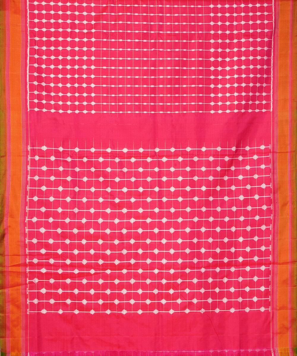 Pink offwhite pochampally ikat handloom silk saree