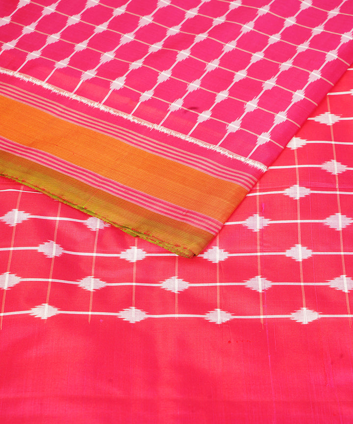 Pink offwhite pochampally ikat handloom silk saree