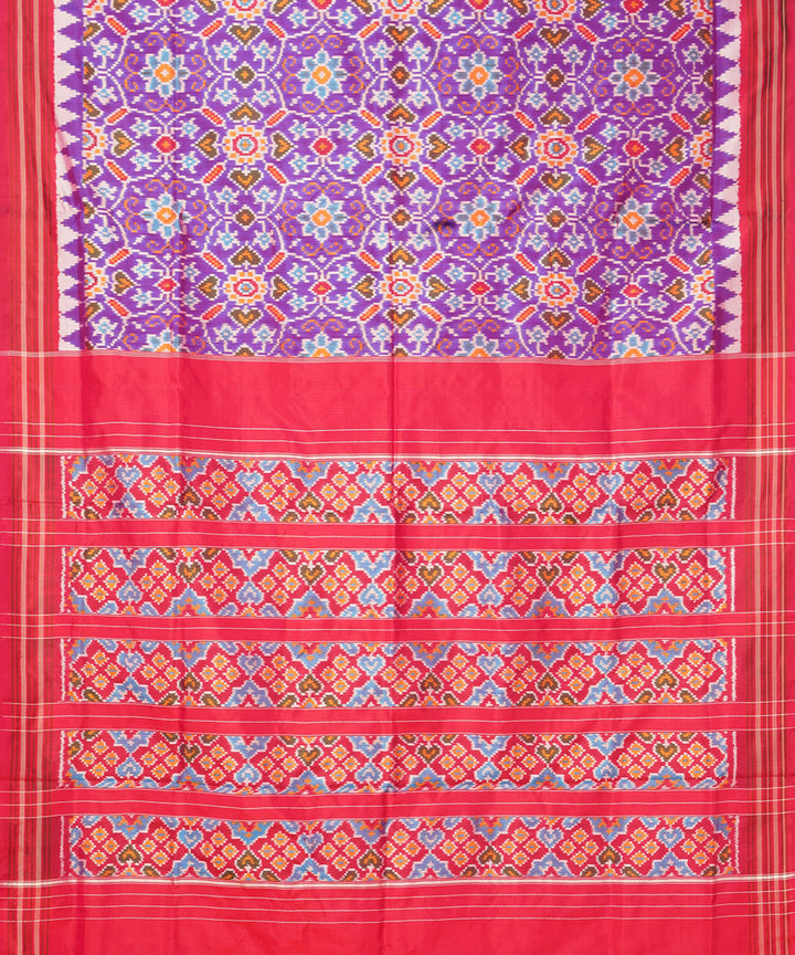 Navy blue red pochampally ikat handloom silk saree