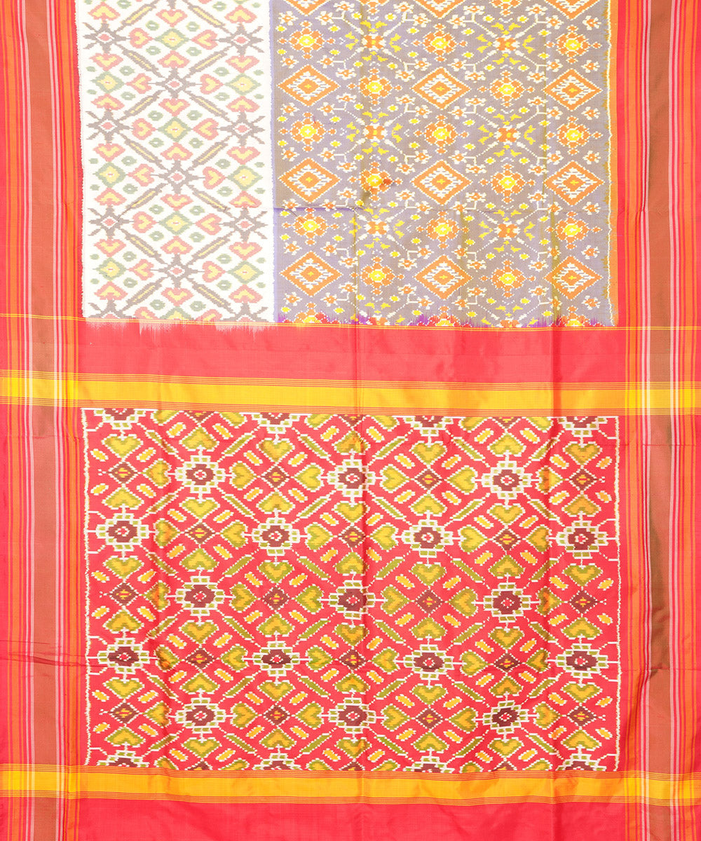 Cream red pochampally handloom silk saree