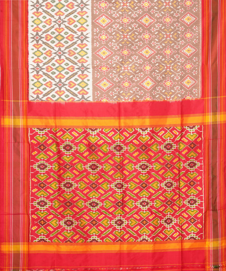 Cream red silk pochampally handloom saree