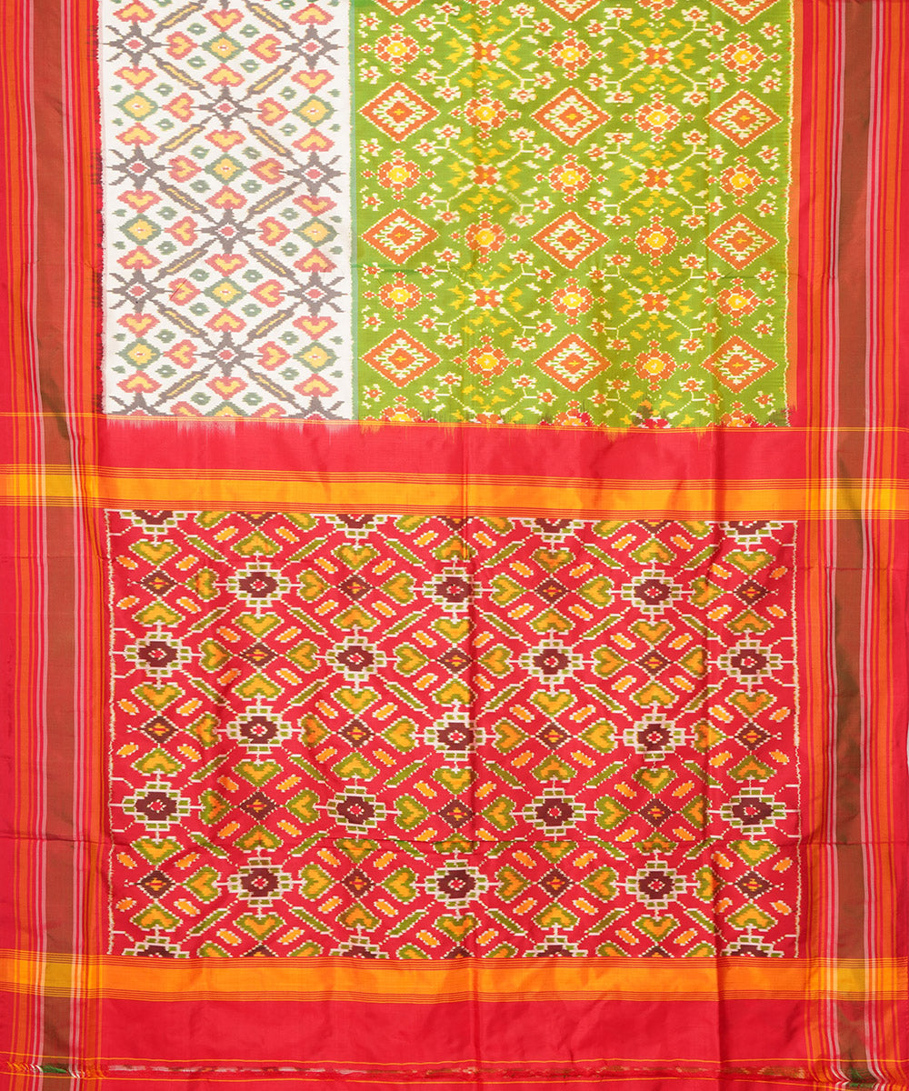 Light green red pochampally ikat handloom silk saree