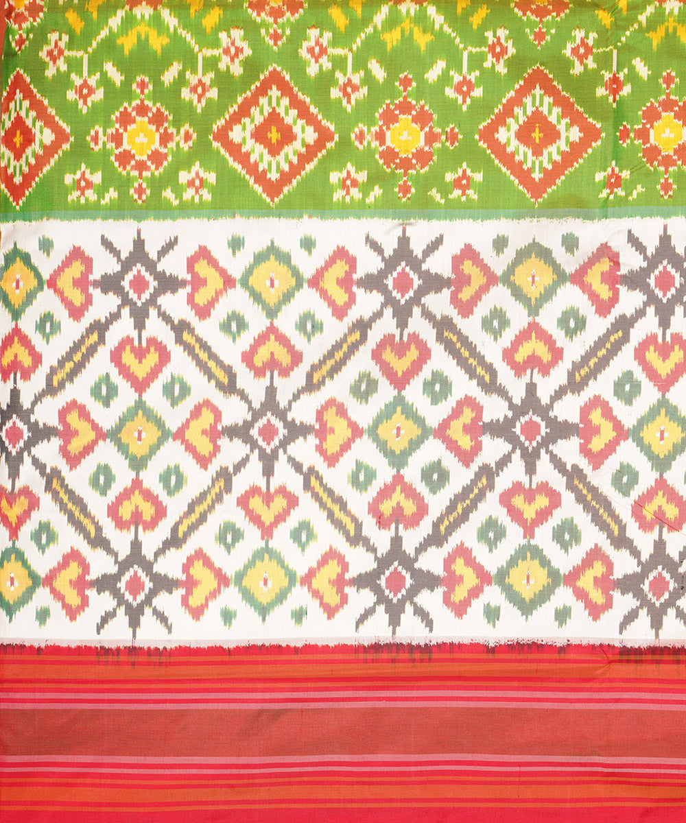 Light green red pochampally ikat handloom silk saree