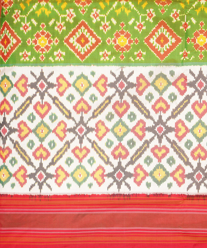 Light green red pochampally ikat handloom silk saree