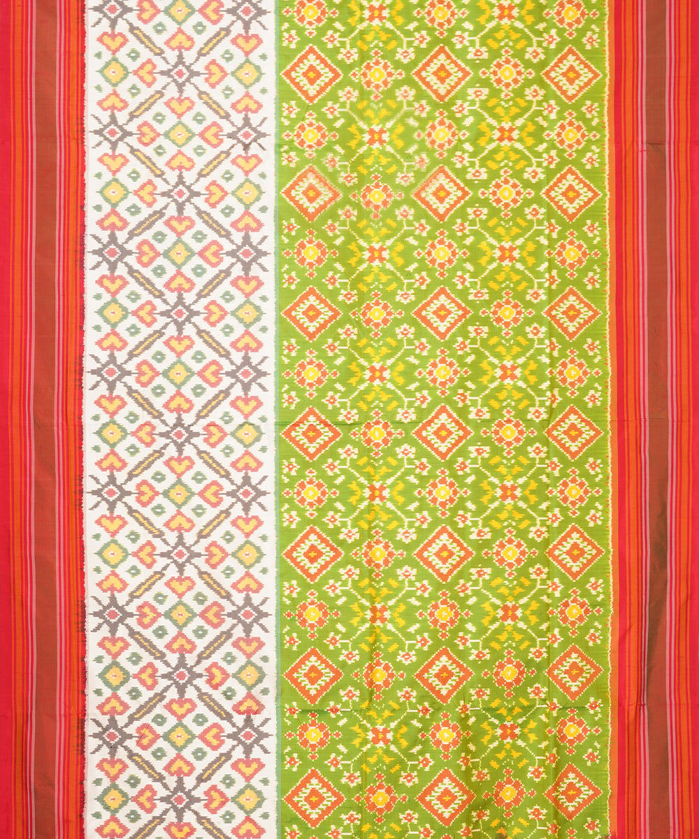 Light green red pochampally ikat handloom silk saree