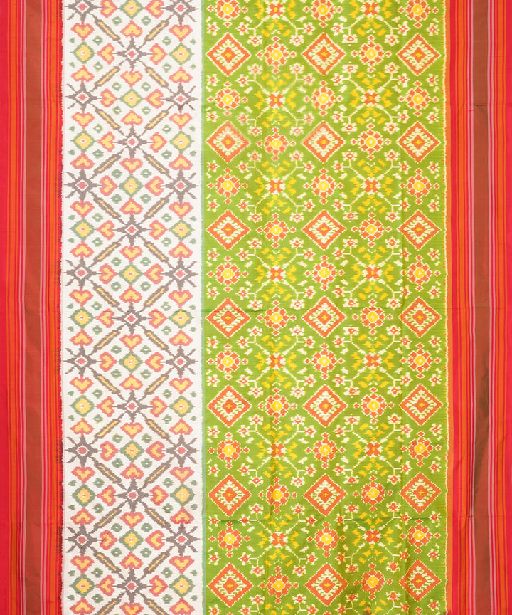 Light green red pochampally ikat handloom silk saree