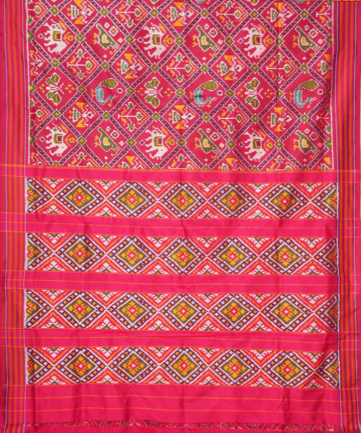 Pink pochampally ikat handloom silk saree