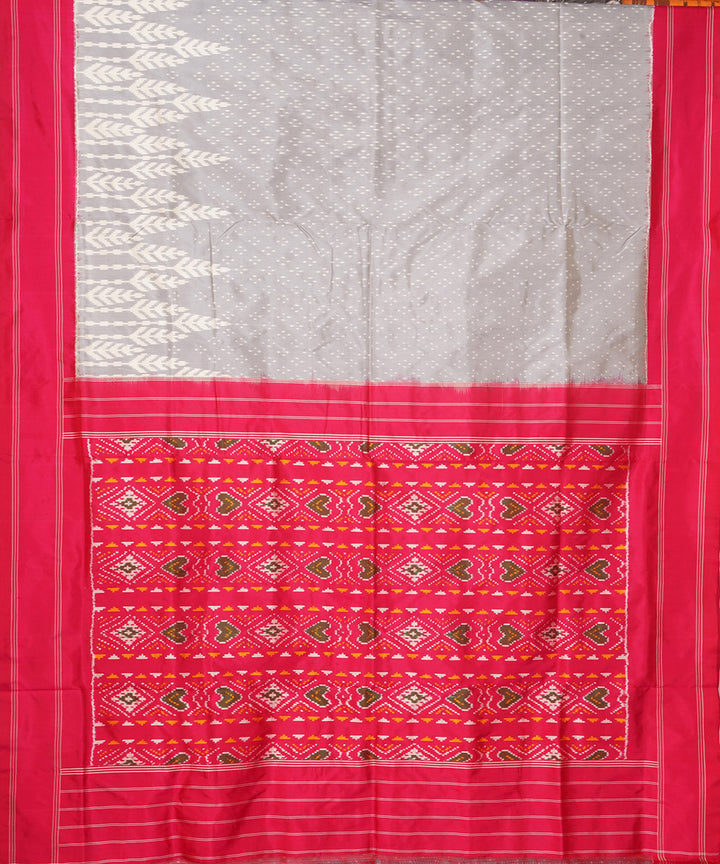 Grey red pochampally ikat handloom silk saree