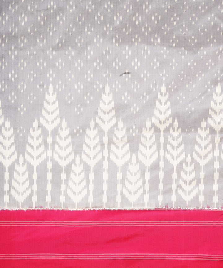 Grey red pochampally ikat handloom silk saree