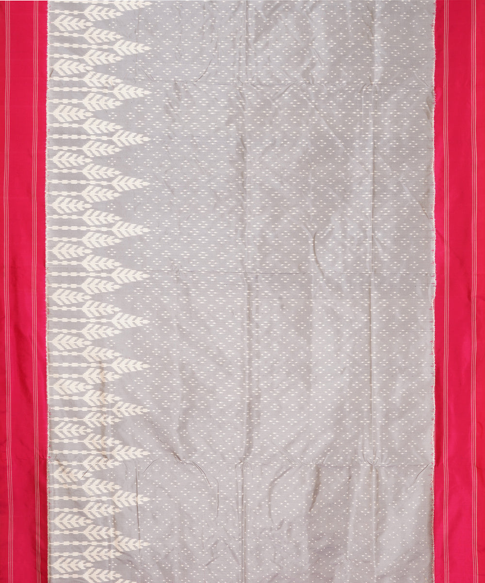 Grey red pochampally ikat handloom silk saree