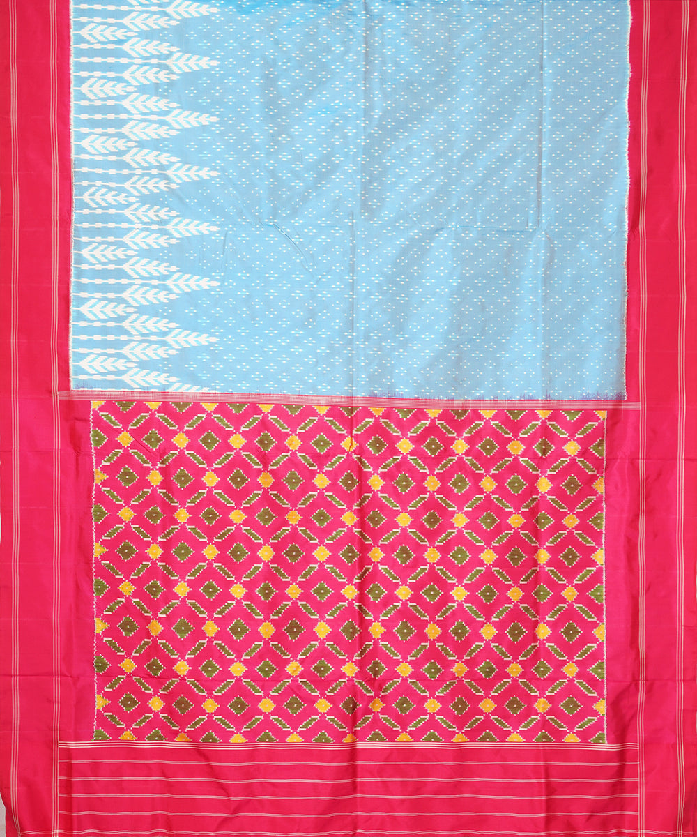 Sky blue pink pochampally ikat handloom silk saree