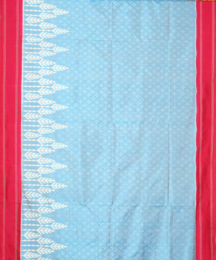 Sky blue pink pochampally ikat handloom silk saree