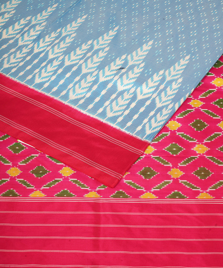 Sky blue pink pochampally ikat handloom silk saree