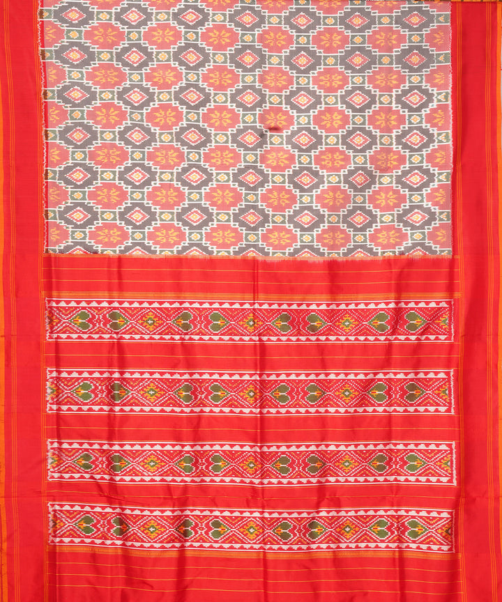 Grey pink pochampally ikat handloom silk saree