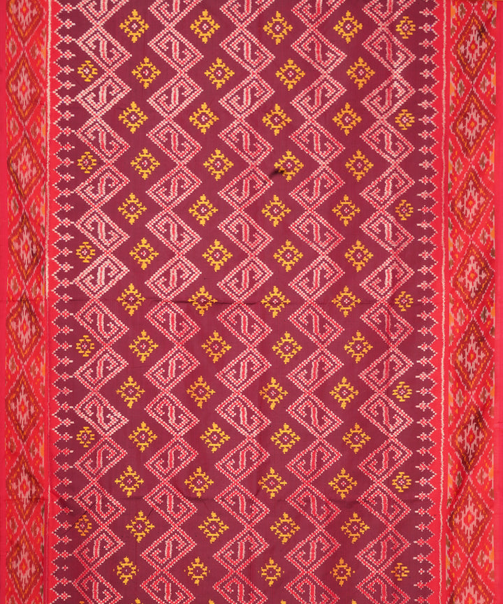 Brown red handloom pochampally ikat silk saree