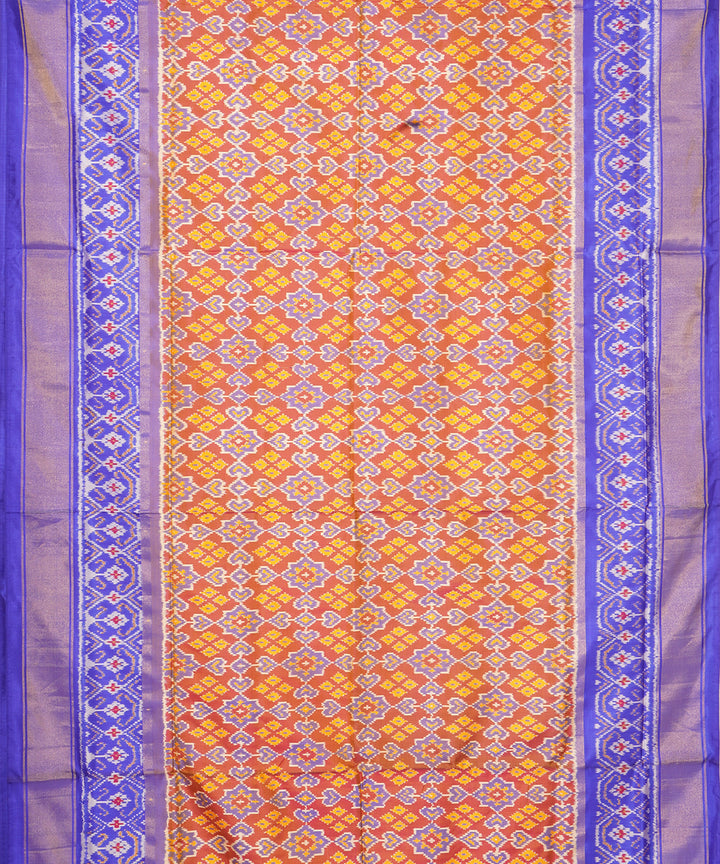 Orange blue pochampally ikat handloom silk saree