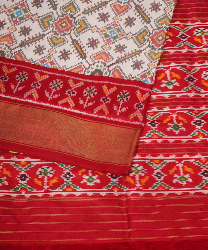 Offwhite red silk pochampally ikat handloom saree