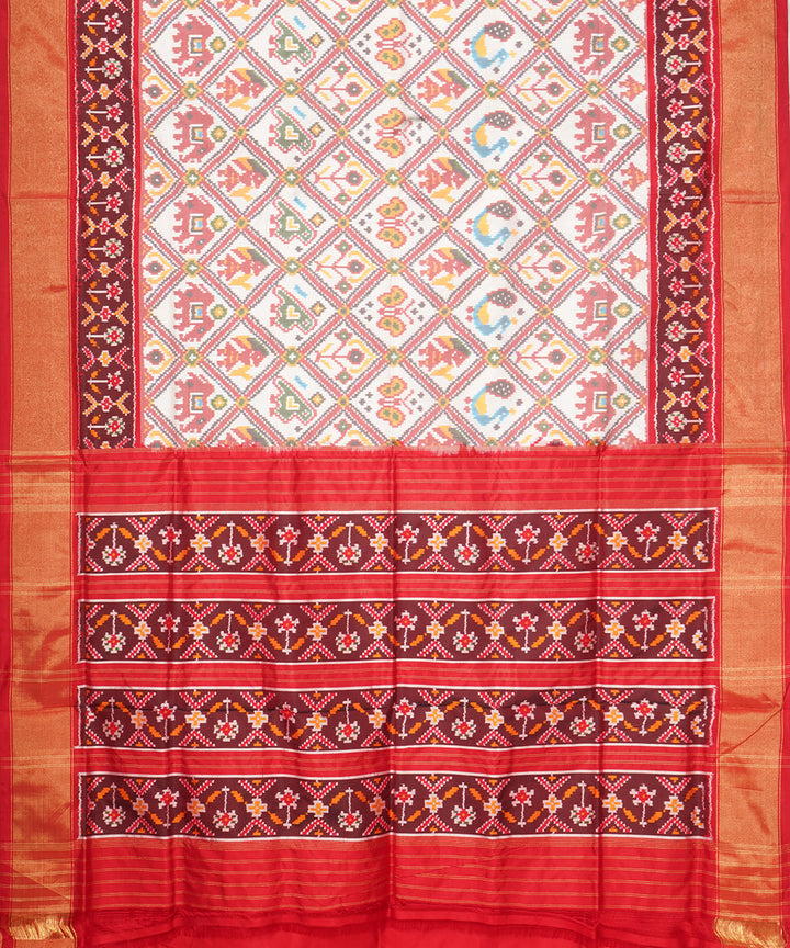 Offwhite red pochampally handloom silk saree