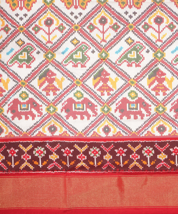 Offwhite red pochampally handloom silk saree